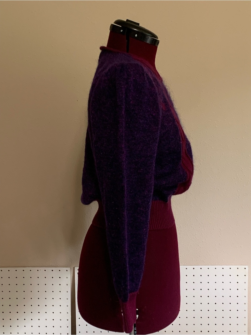 Vintage-Inspired 80’s Purple and Burgundy Women's Sweater - Picture 3 of 8